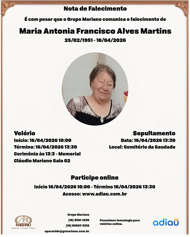 Maria Antonia Francisco Alves Martins ( mãe do Chuchu da prefeitura)