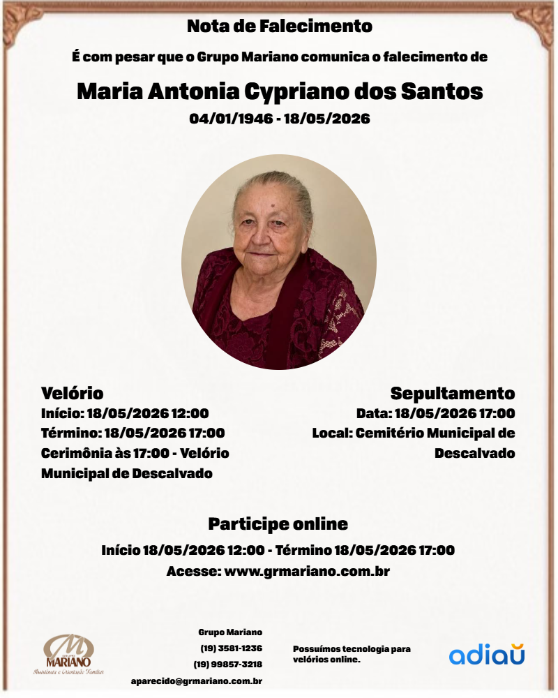 Maria Antônia Cypriano dos Santos Maria Antônia Cypriano dos Santos