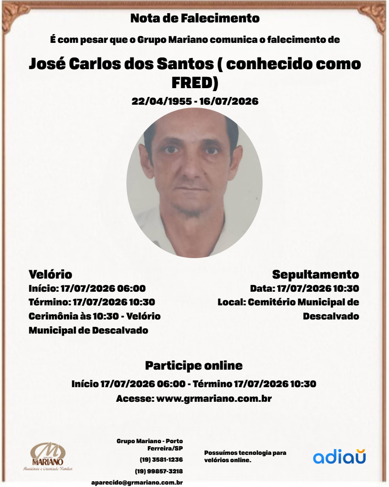 José Carlos dos Santos ( conhecido como FRED) José Carlos dos Santos ( conhecido como FRED)