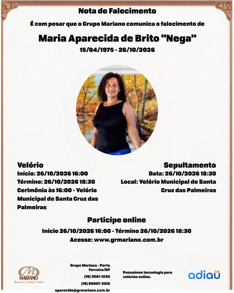 Maria Aparecida de Brito “Nega” Maria Aparecida de Brito “Nega”
